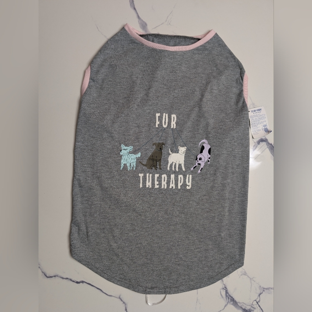 Top Paw Pink and Gray "Fur Therapy" Tee, Size XX-Large